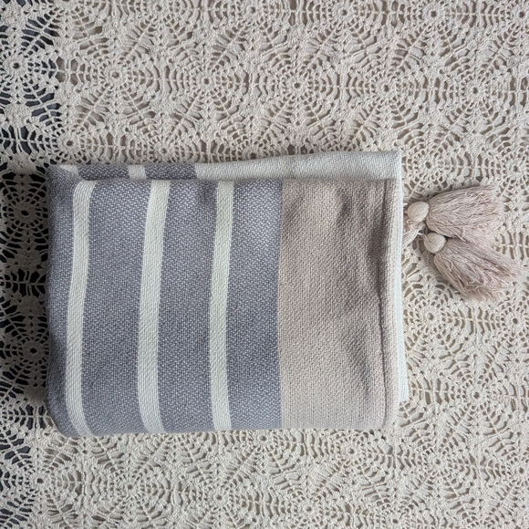 Imani Collective Woven Cotton Throw Blanket Slate/White/Beige Stripes - Picture 7 of 15